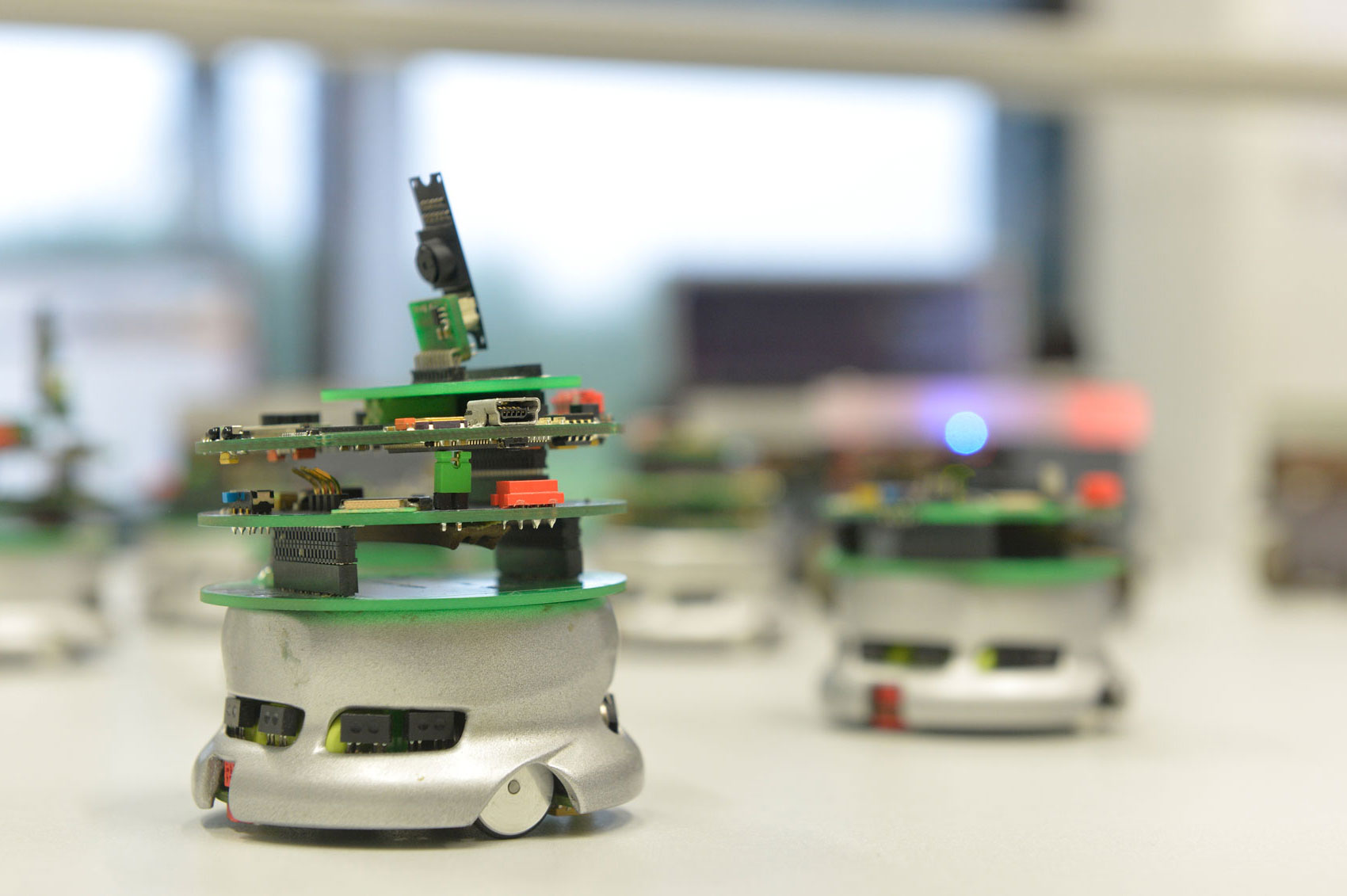 Group of driving little robots with sensors