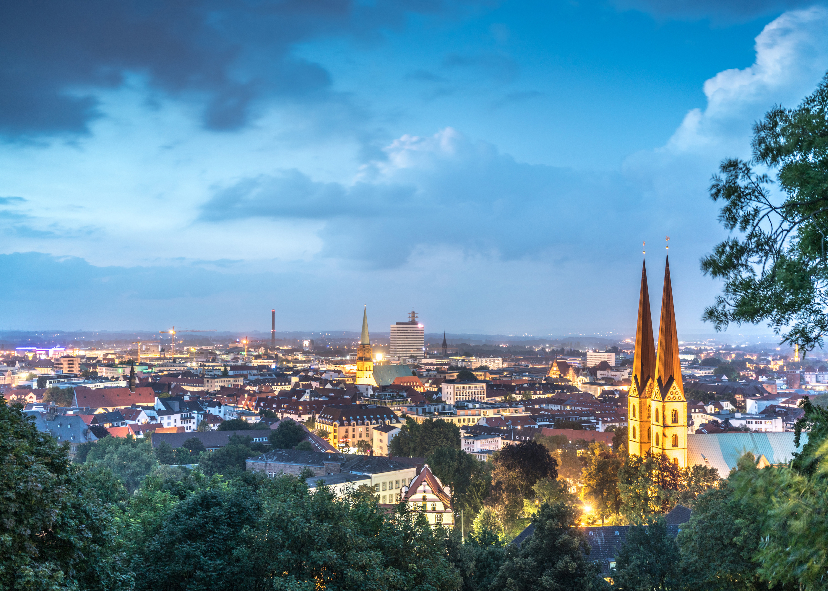 View on the City of Bielefeld at night