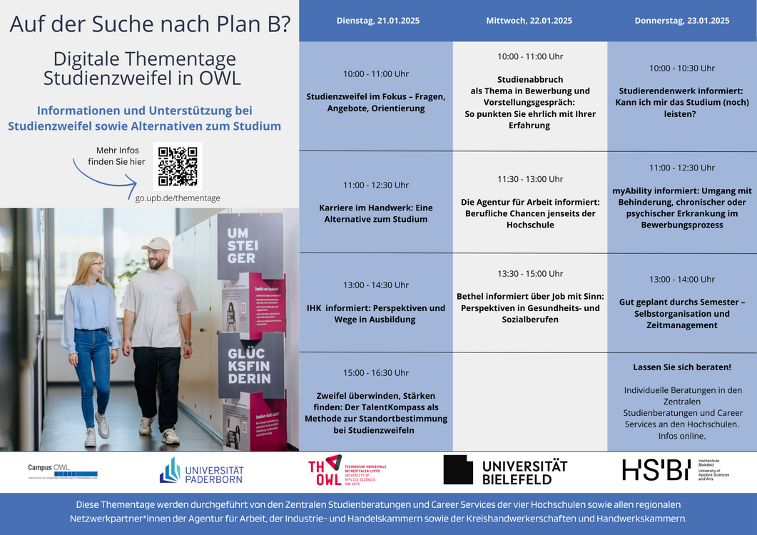 Programm der Thementage Studienzweifel 2025