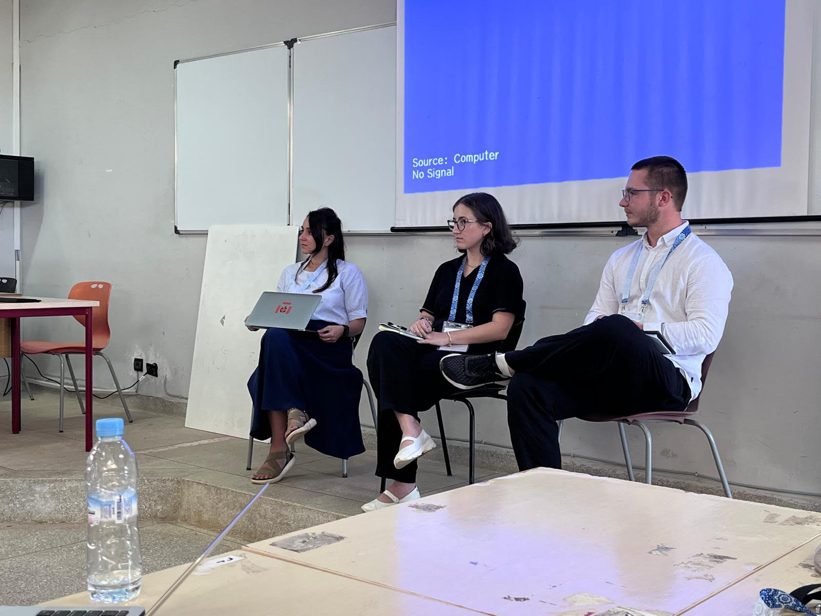 Ardita Osmani (left) and two other researchers at the ISA Forum in Rabat.