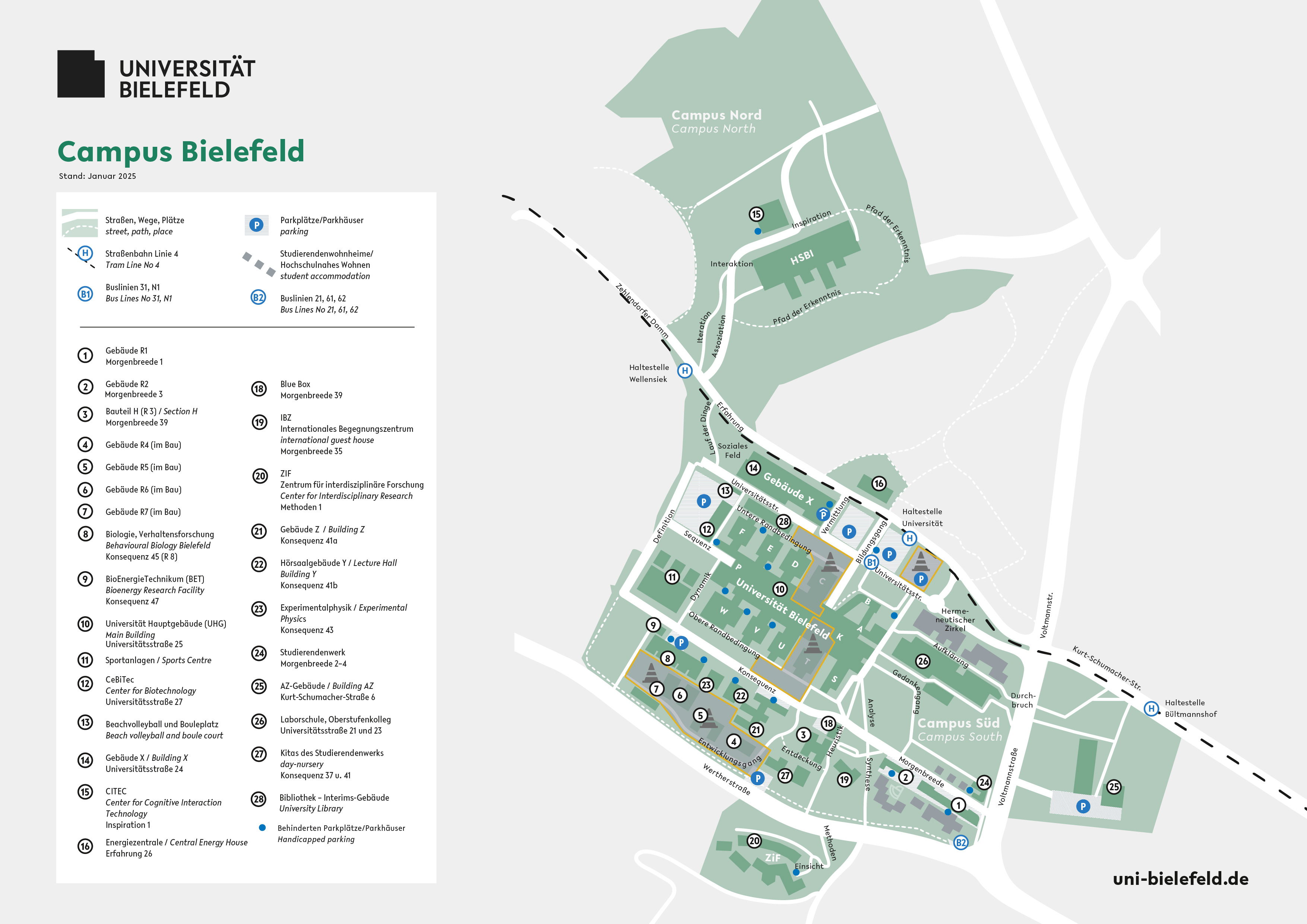 Karte vom Uni Campus mit allen zugehörigen Gebäuden