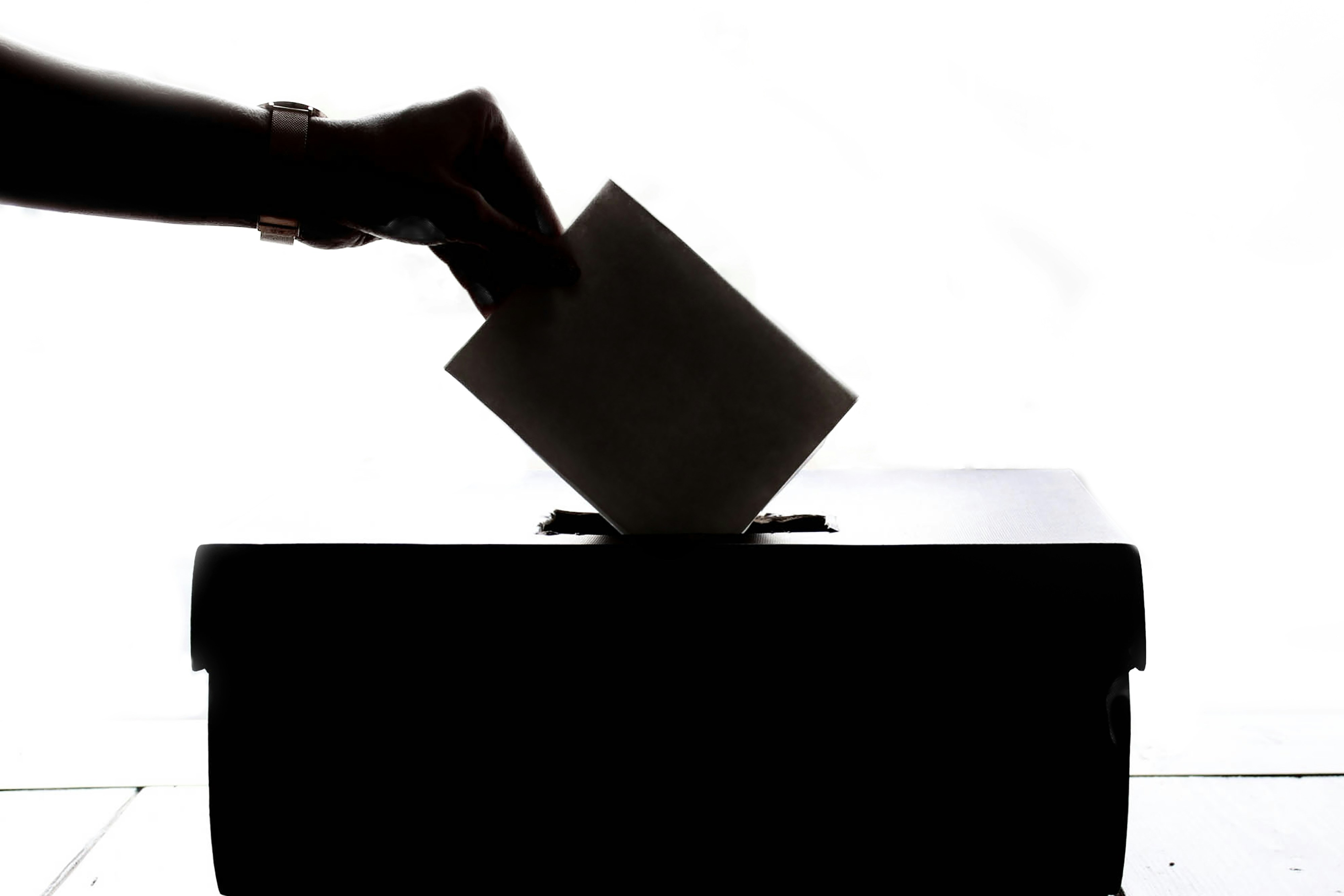 Ein Symbolbild einer Hand, die einen Stimmzettel in eine Wahlurne wirft