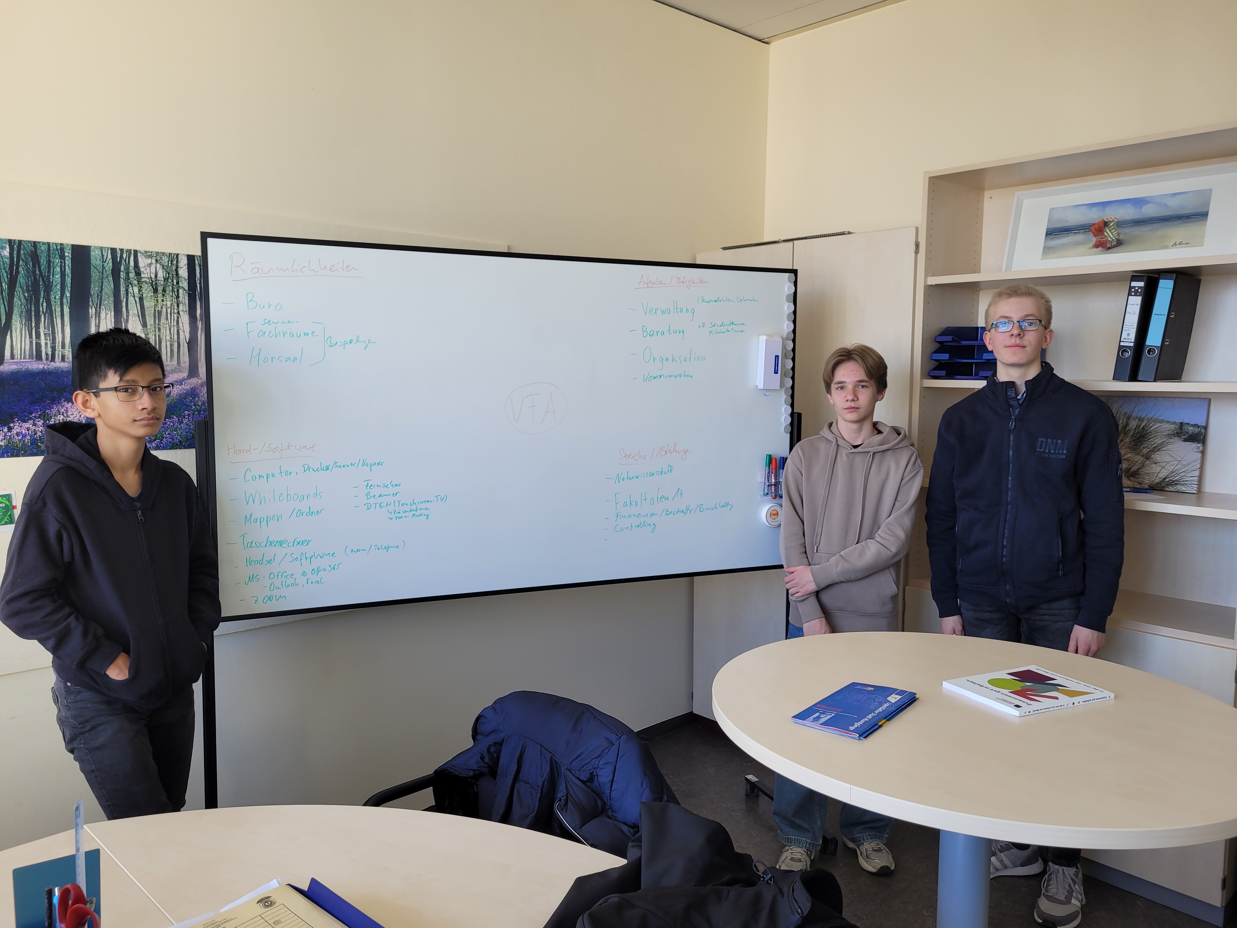 Whiteboard mit drei Personen