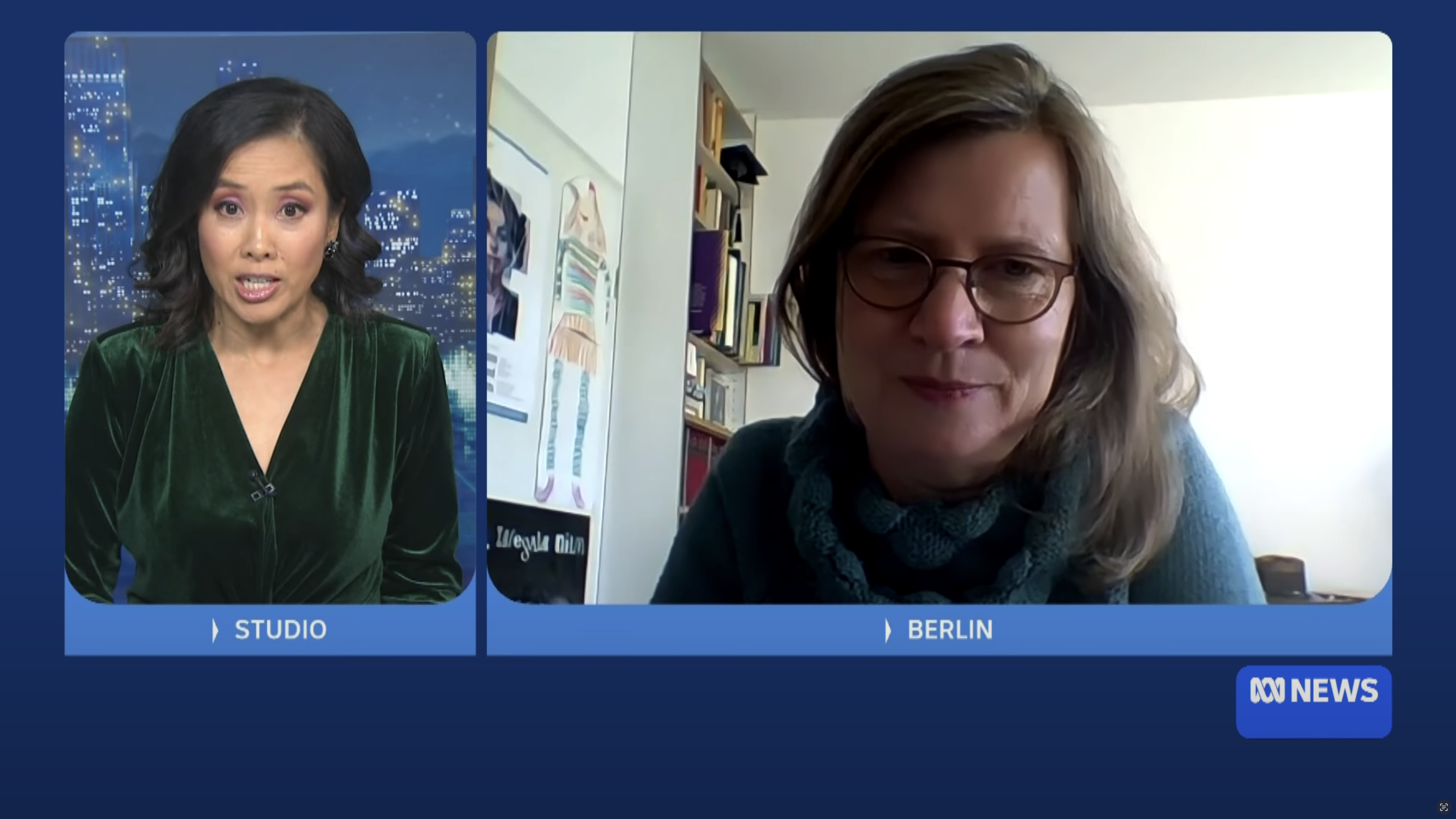 Screenshot des TV Interviews von Alexandra Scheele bei ABC Australias "The World"