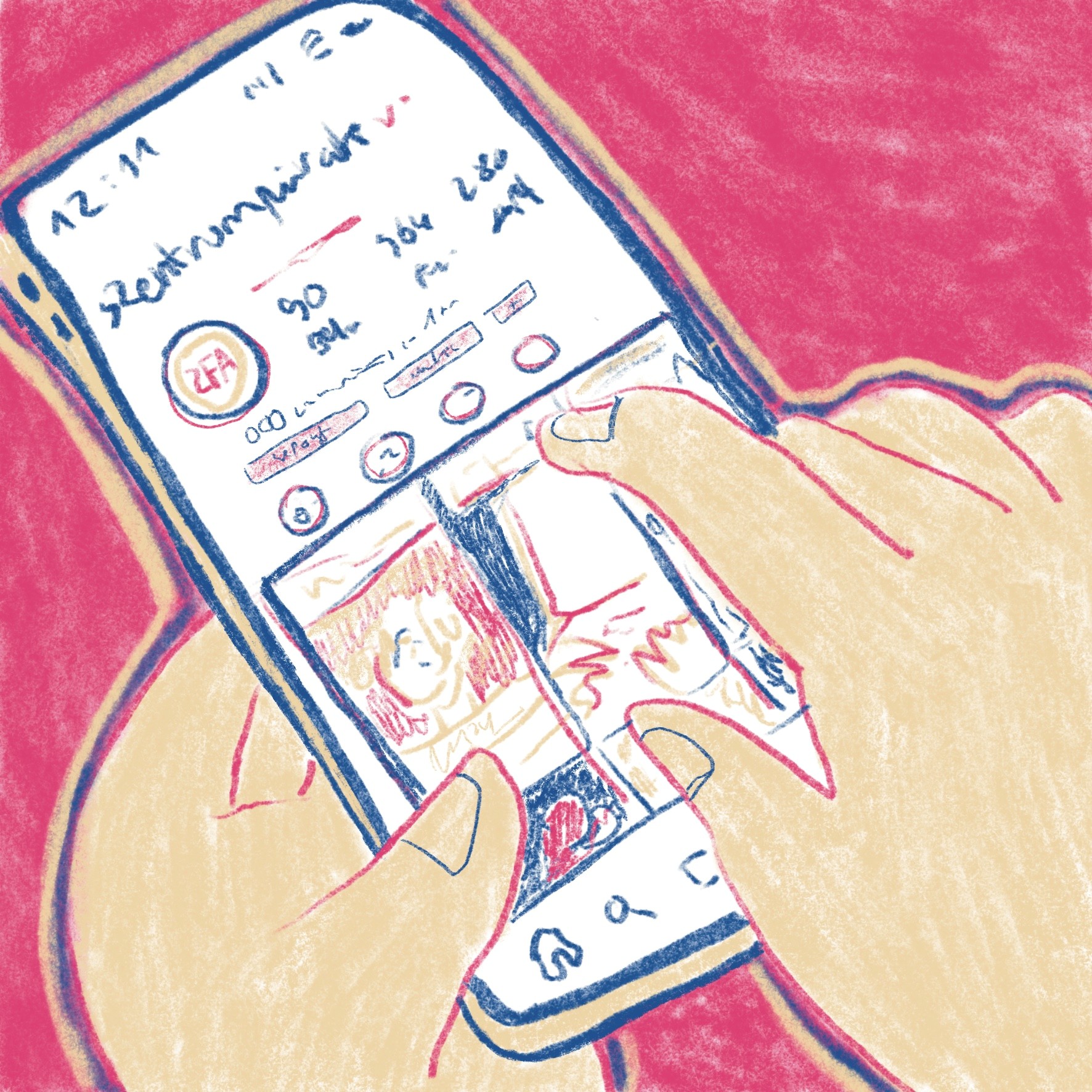 Ein Handy wird in der Hand gehalten und das Programm das Programm des Festivals aufgerufen.