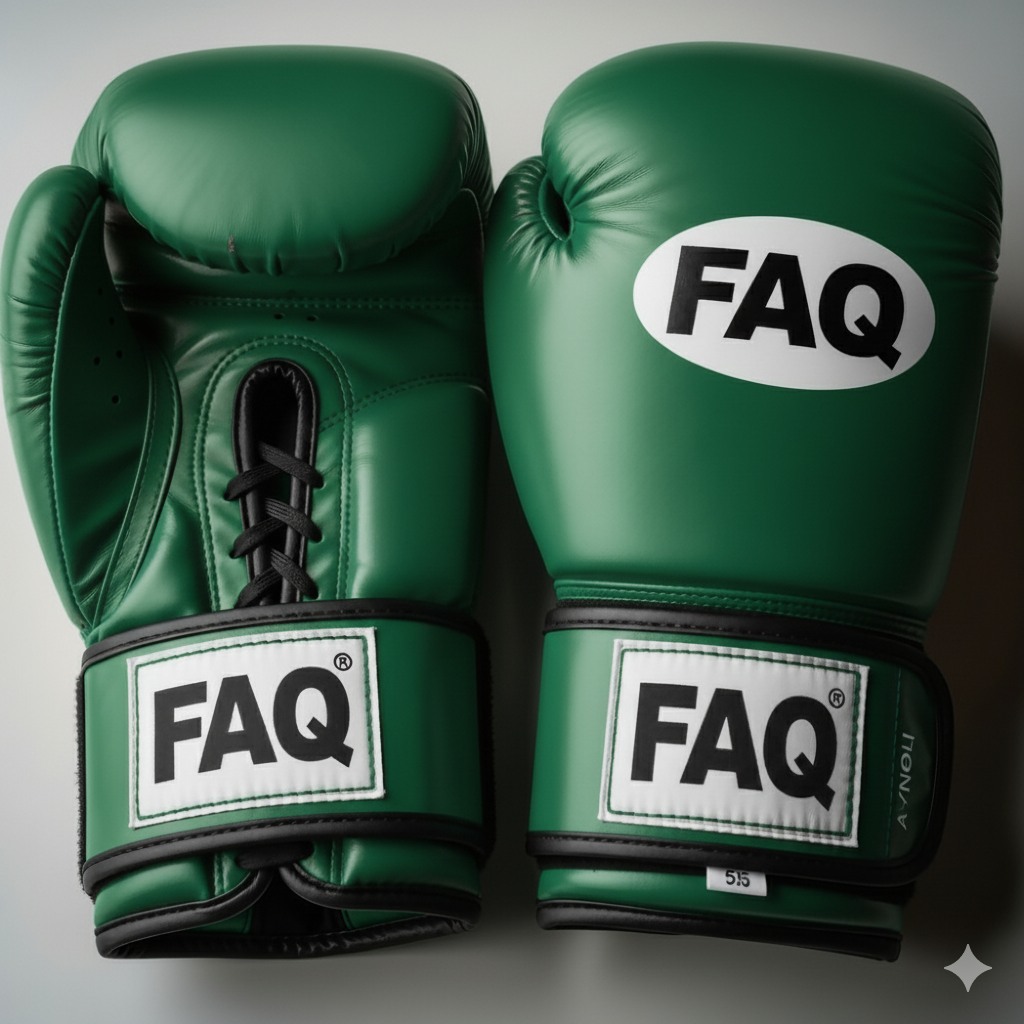 Boxhandschuhe mit Wort FAQ als Marke