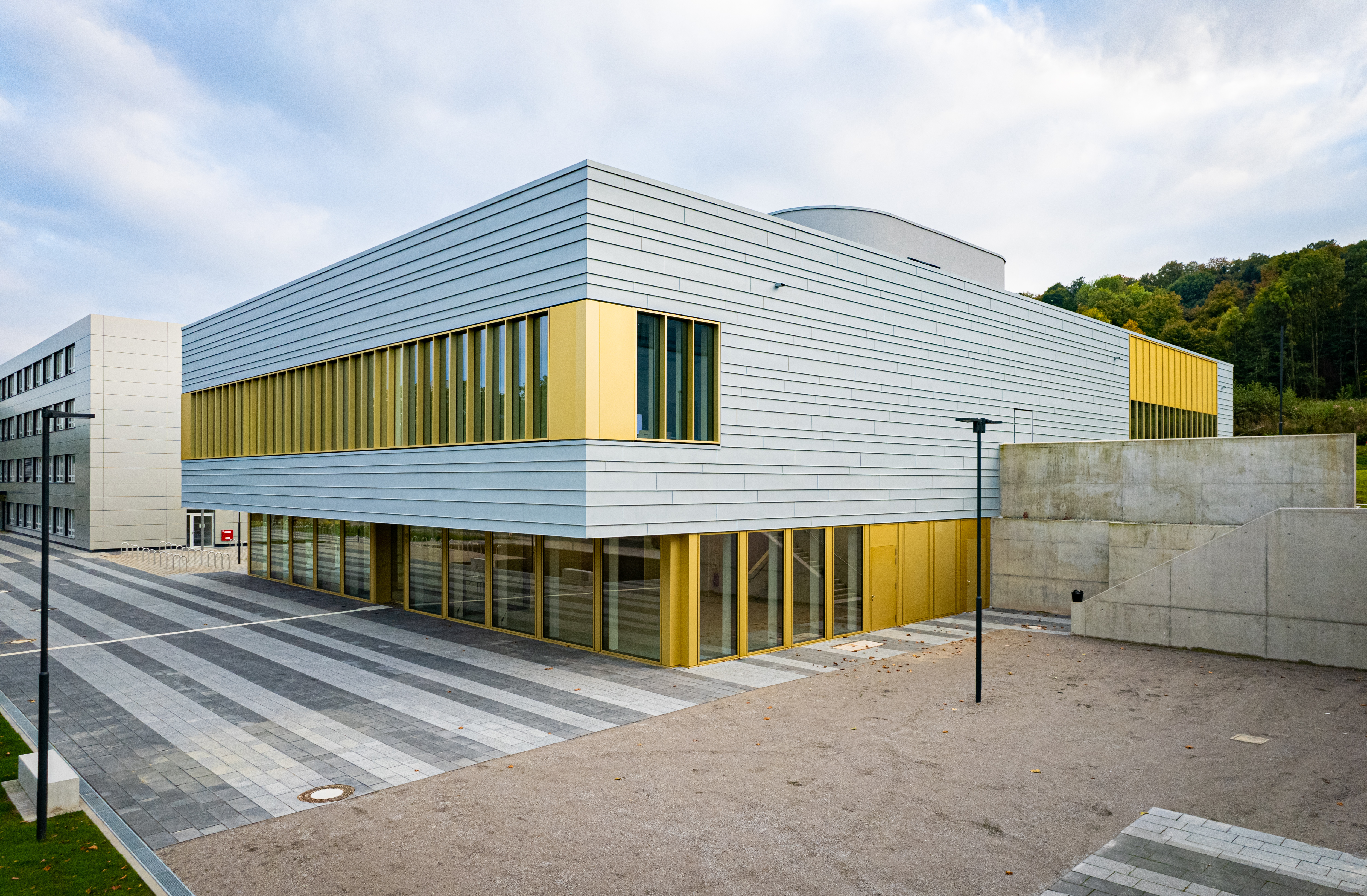 View of lecture theatre building Y with forecourt.