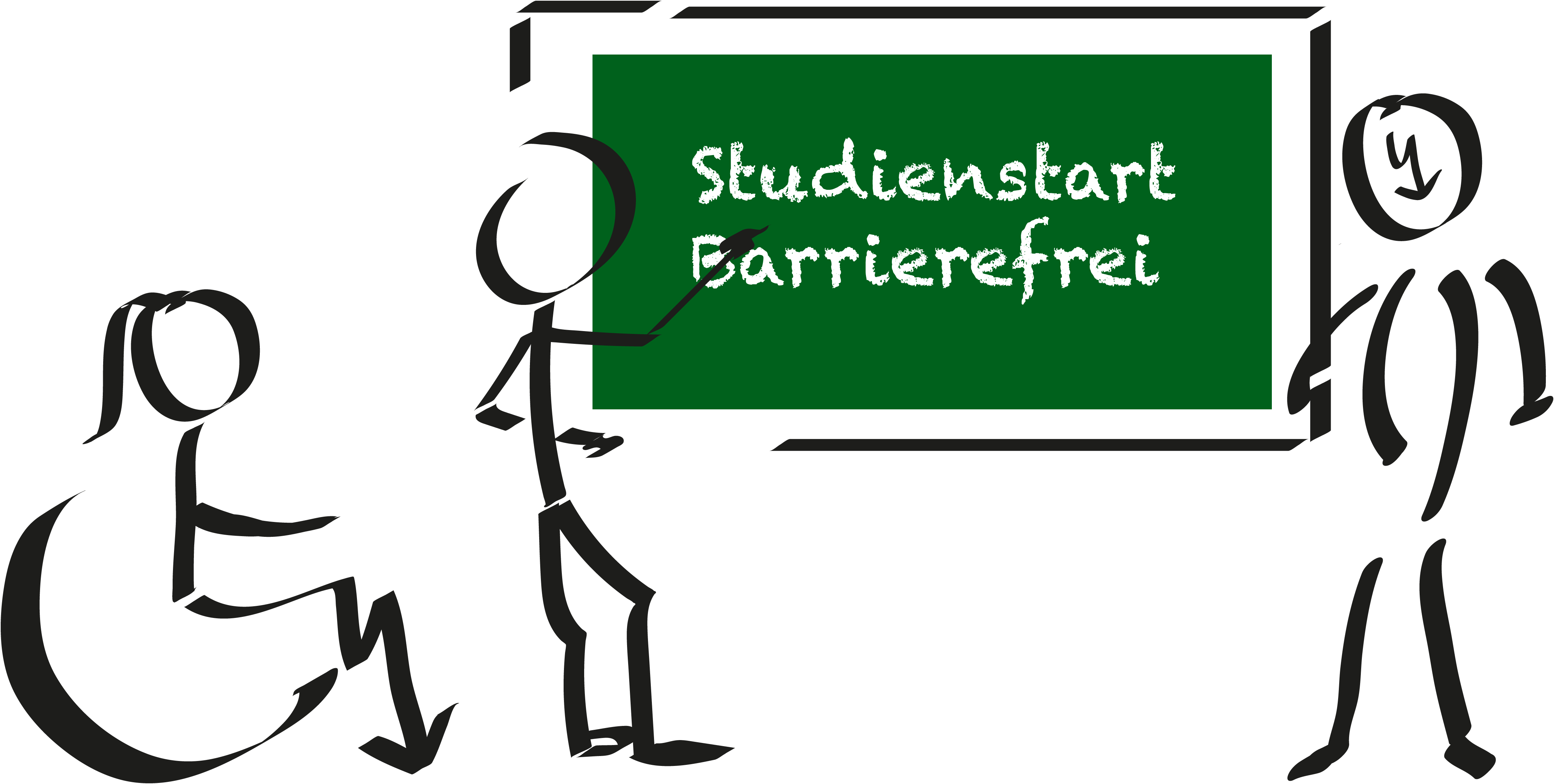 Vier Studierende sitzen auf einer gelben Bank auf der Wiese vor der Uni