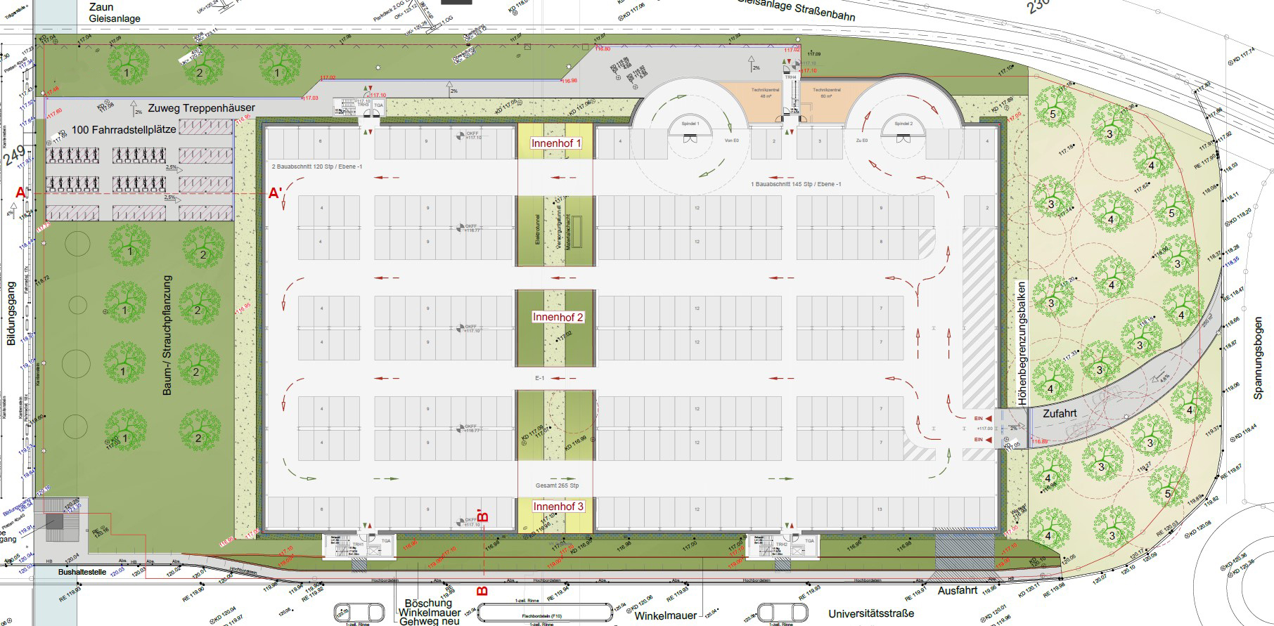Karte des neuen Parkhauses Universitätsstraße 