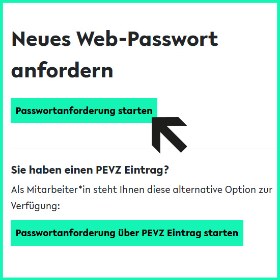 Screenshot von der Anforderung des Web-Passworts