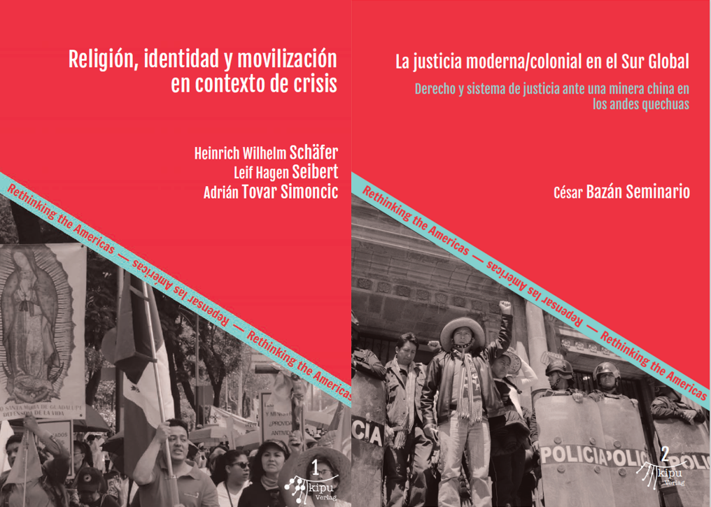 Kachel mit Link zu der Buchreihe Repensar las Américas. Das Bild zeigt die beiden ersten Bände der Reihe.