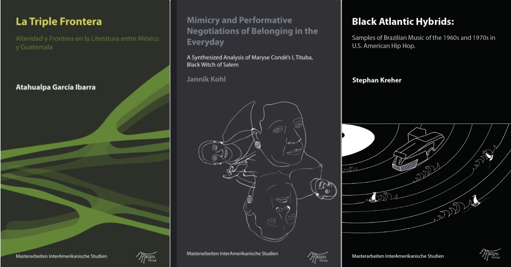 Kachel mit Link zu der Buchreihe Masterarbeiten InterAmerikanische Studien. Das Bild zeigt die drei ersten Bände der Reihe.