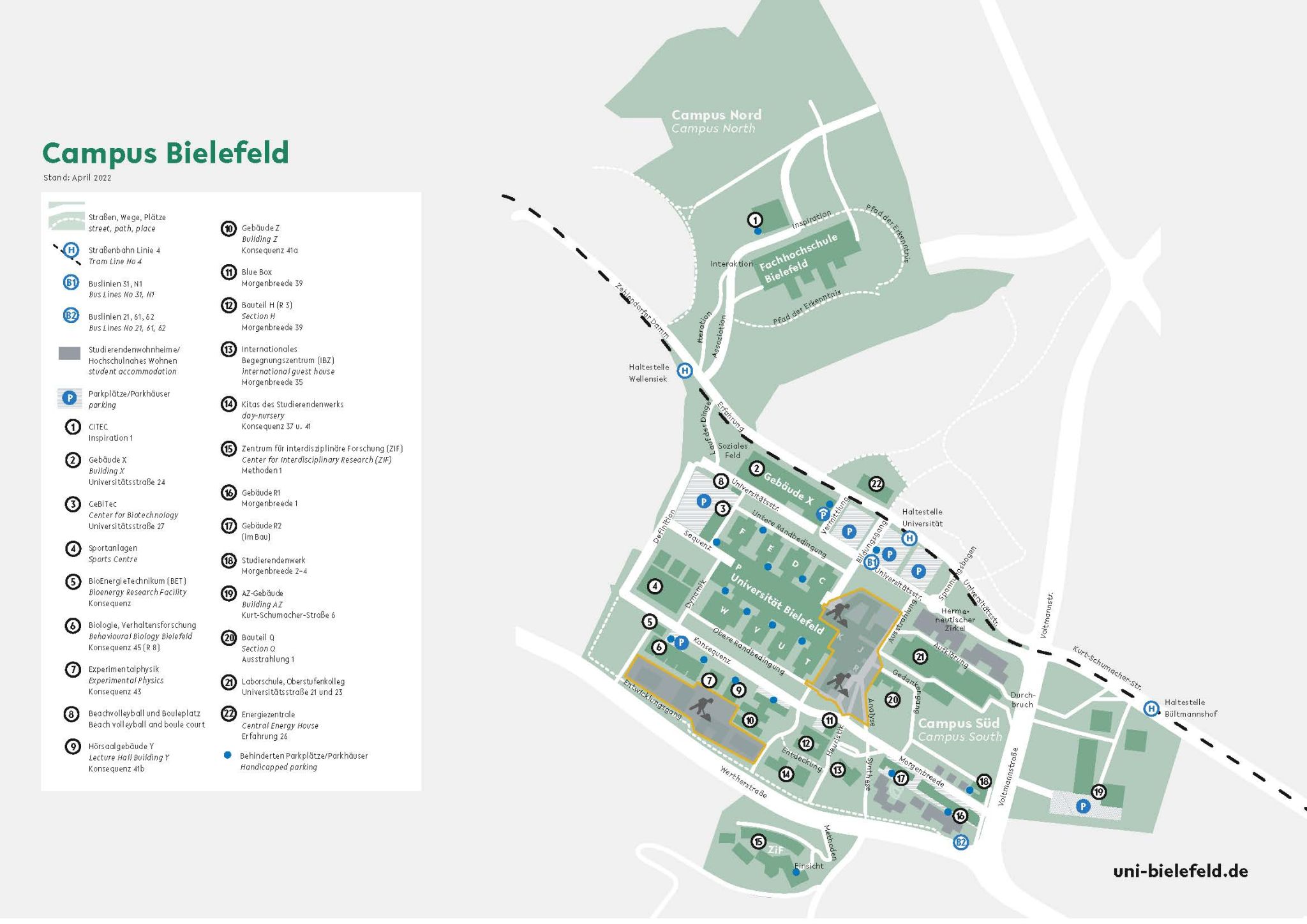 Campus map with disabled parking spaces/parking garages