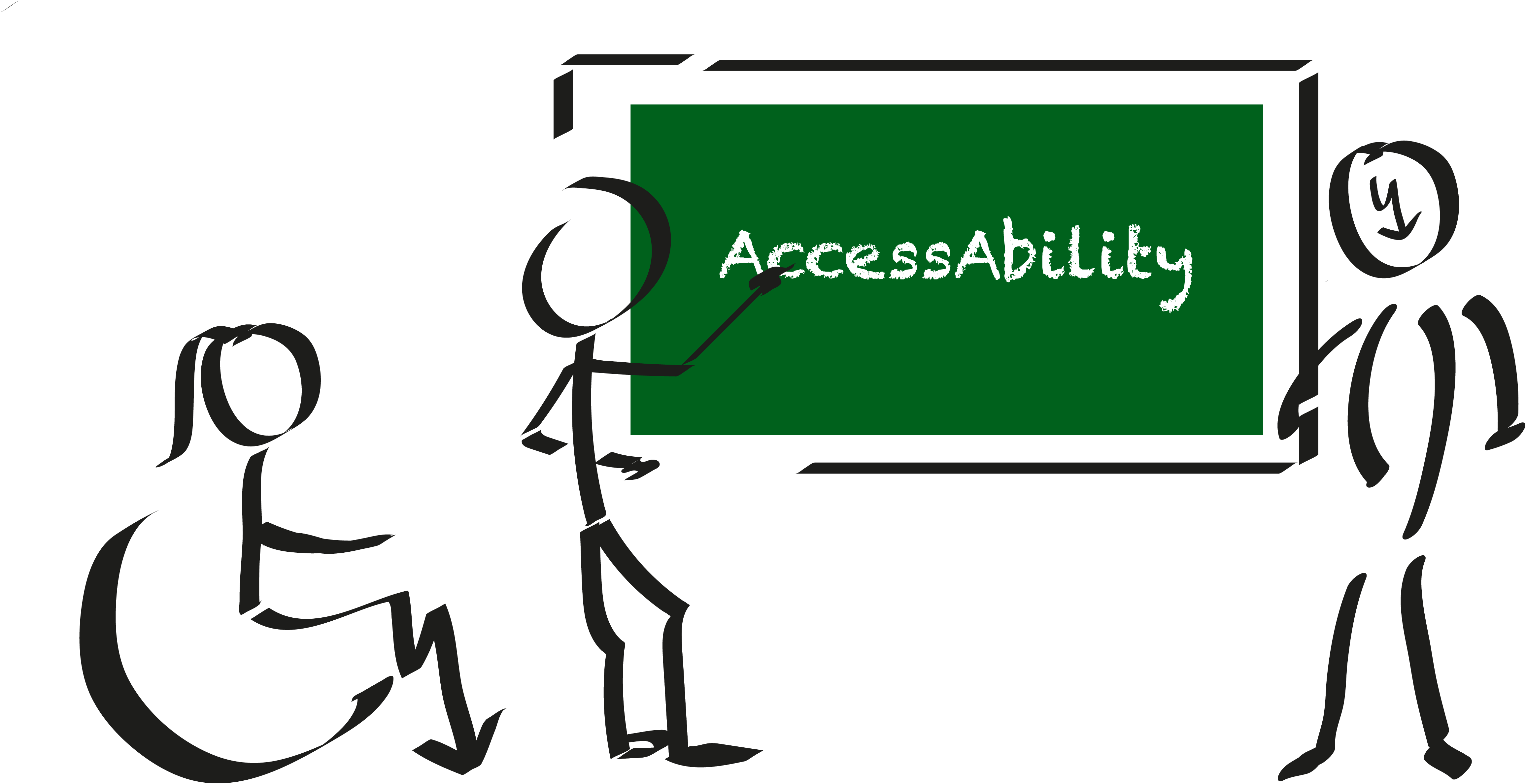 Three illustrated people on a board with the title AccessAbility