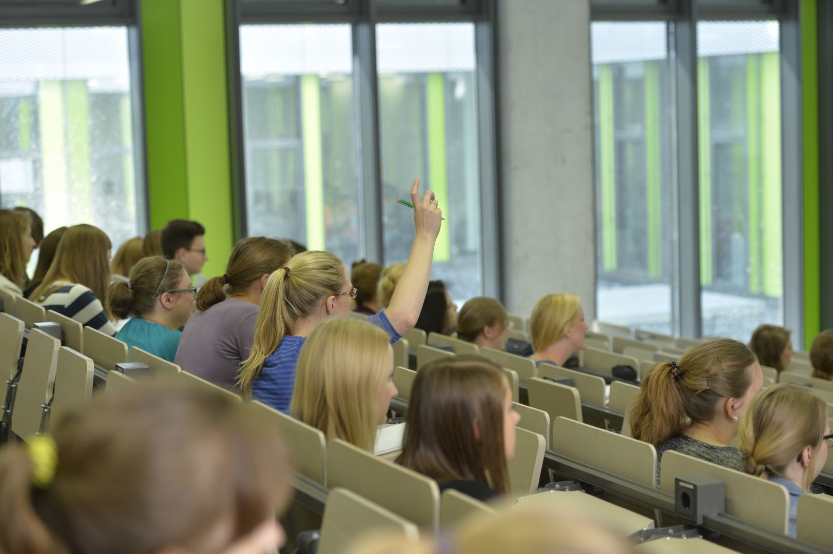 A lecture room with attentive students