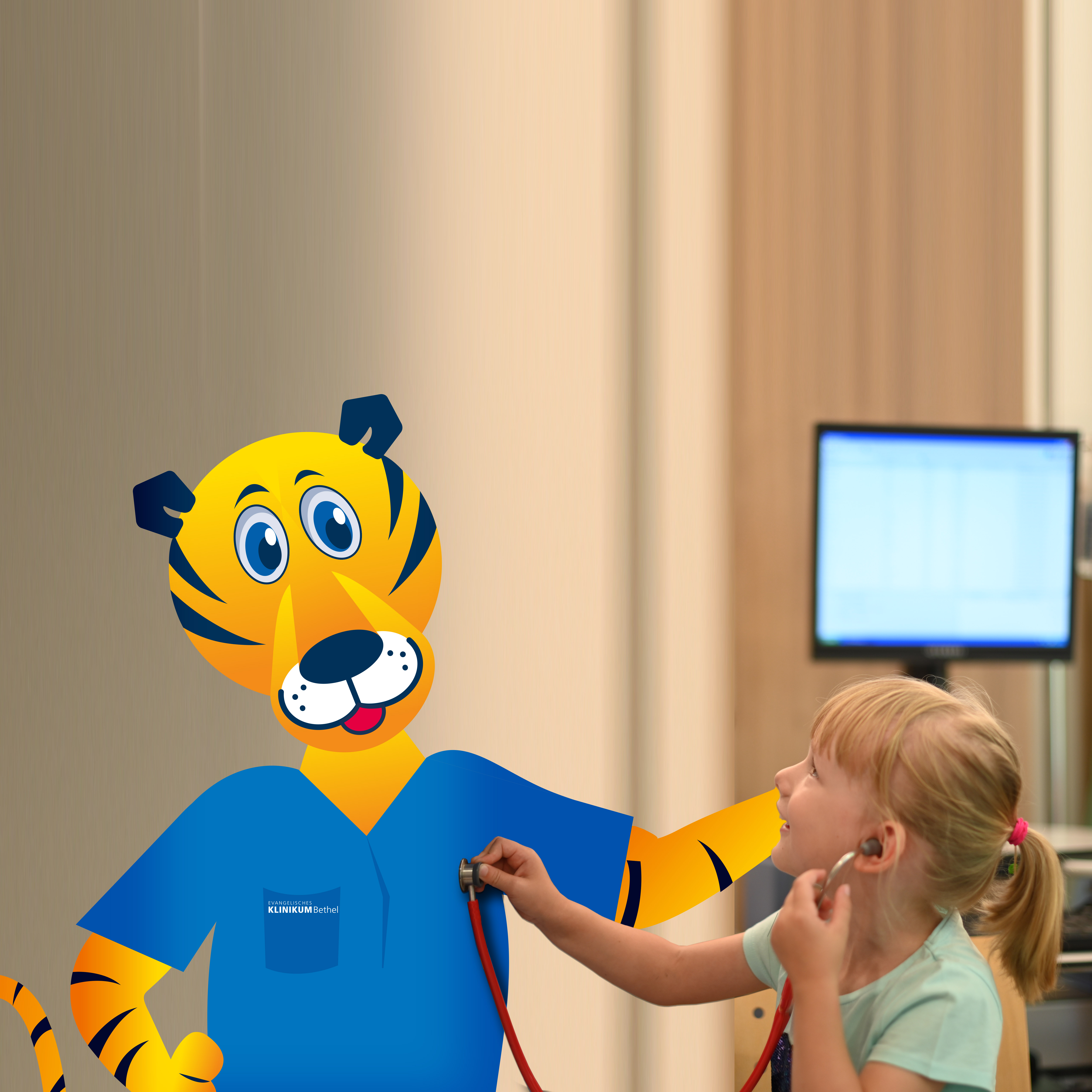 Photo Montage: Girl listens to tiger with stethoscope