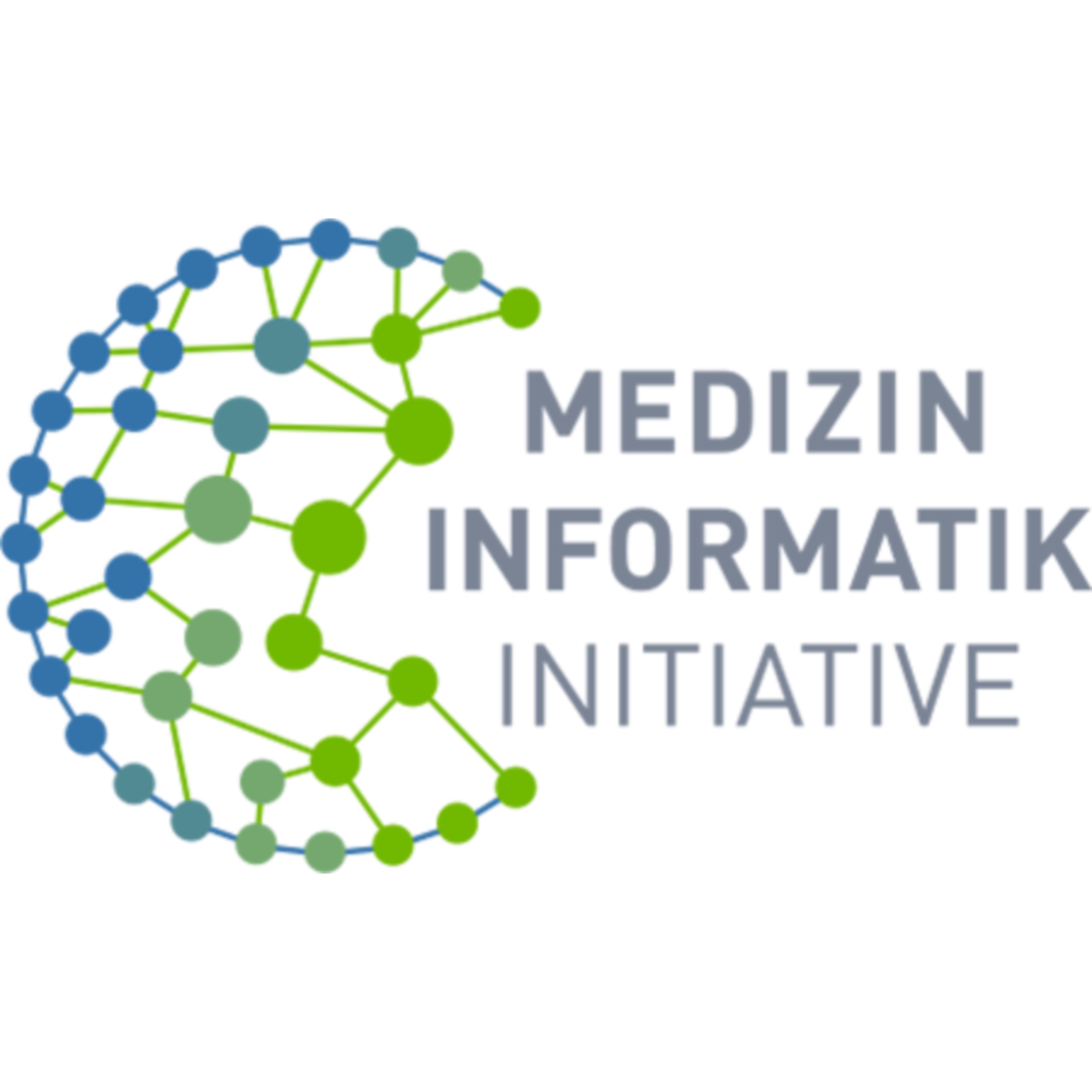 Zu sehen ist das Logo der Medizininformatik-Initiative. Es handelt sich um eine Wort-Bild-Marke, die ein Netzwerk symbolisiert.