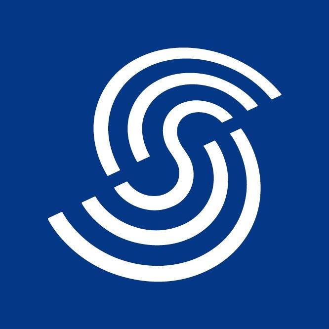 White logo of the foundations on a blue background