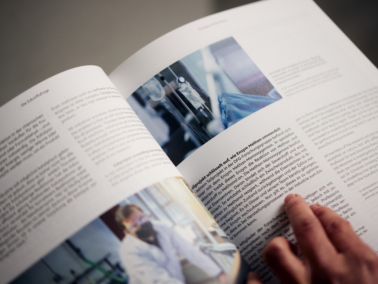 Opened double page of the research magazine