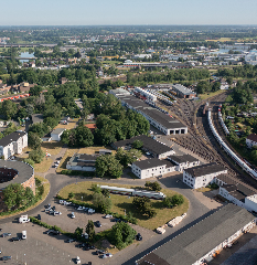 Aerial view of a railway line
