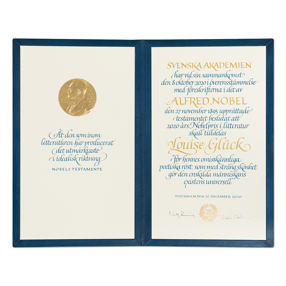 Die Nobelpreisurkunde von Luise Glck