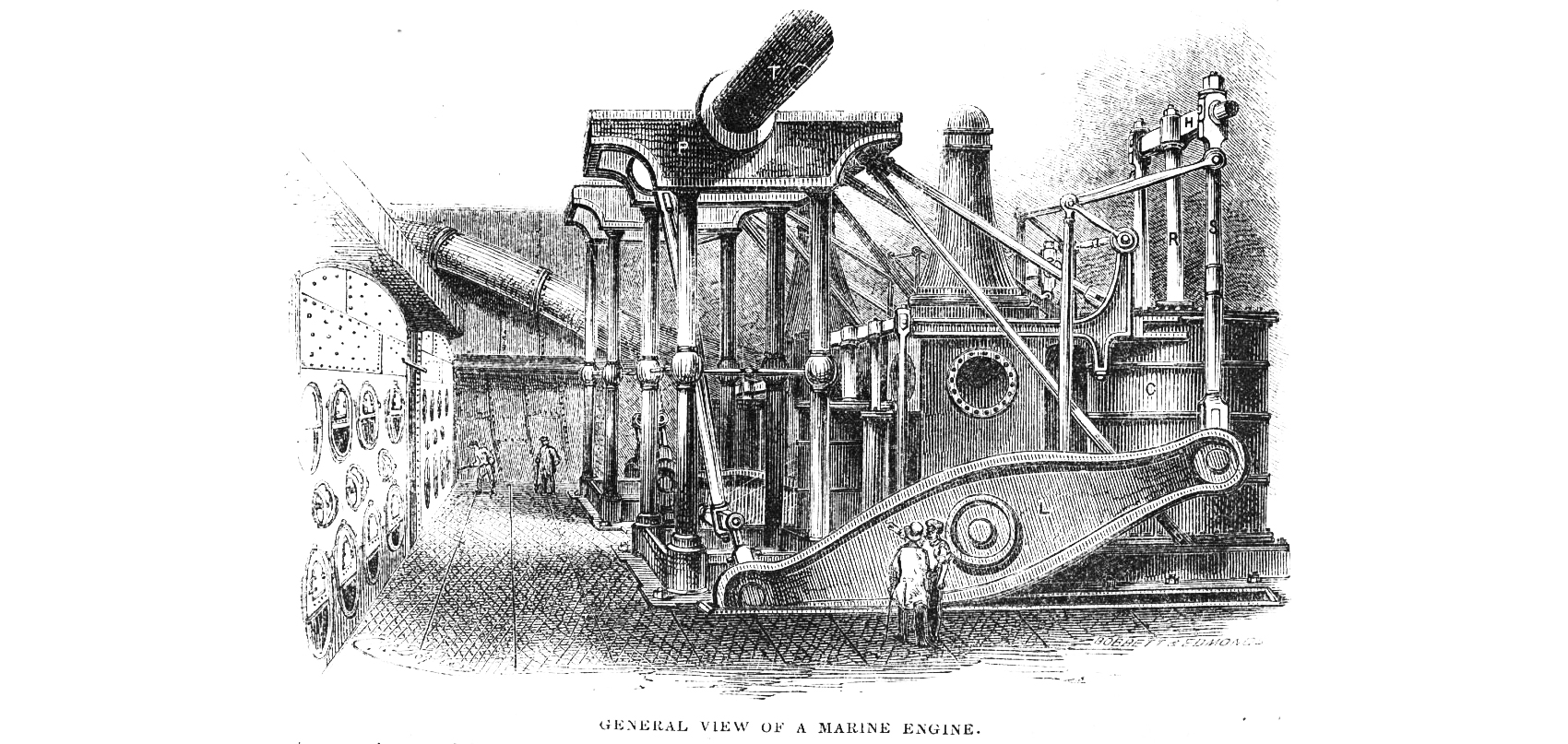 Historische Abbildung eines Schiffsmotors