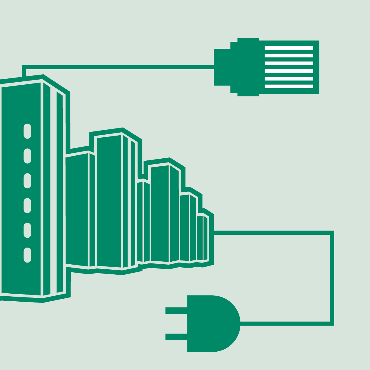 Graphic of the university with plug and cable