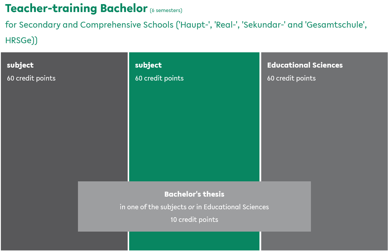 
















 Teacher Training Bachelor at Secondary and Comprehensive Schools ('Haupt-', 'Real-', 'Sekundar-' and 'Gesamtschule')
