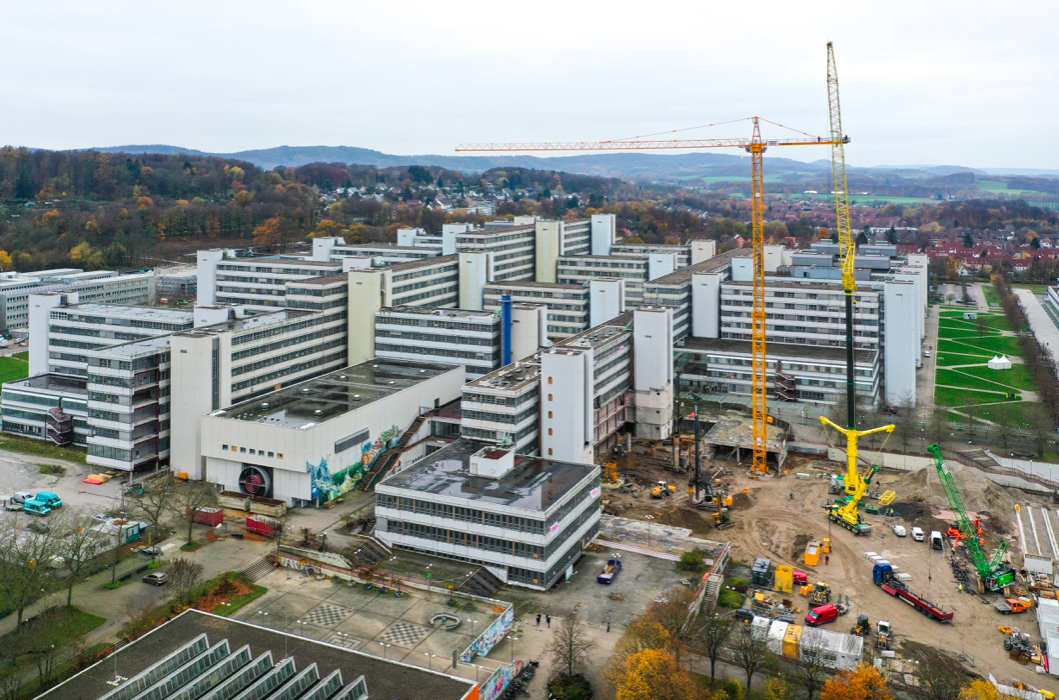 Aerial view of the construction