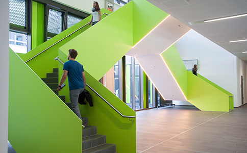 Stairs in the entrance area of building X