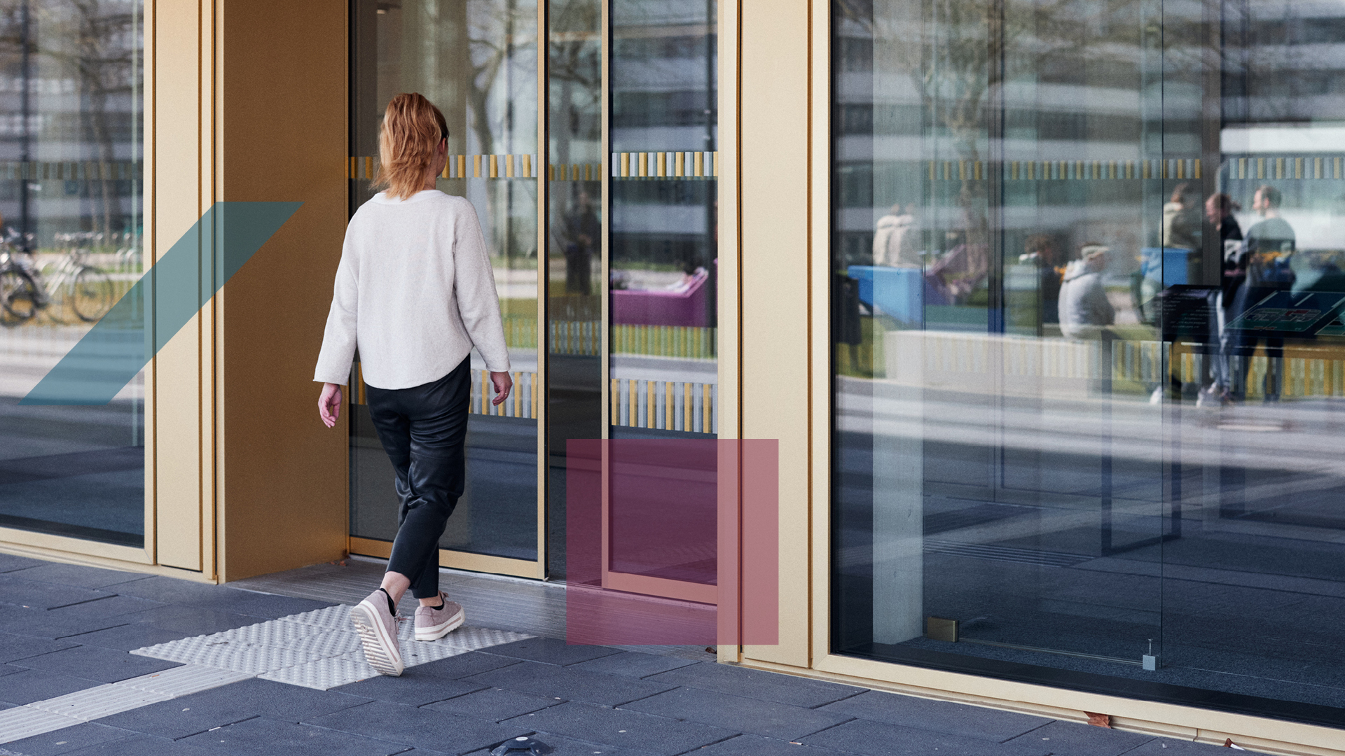 Woman enters building