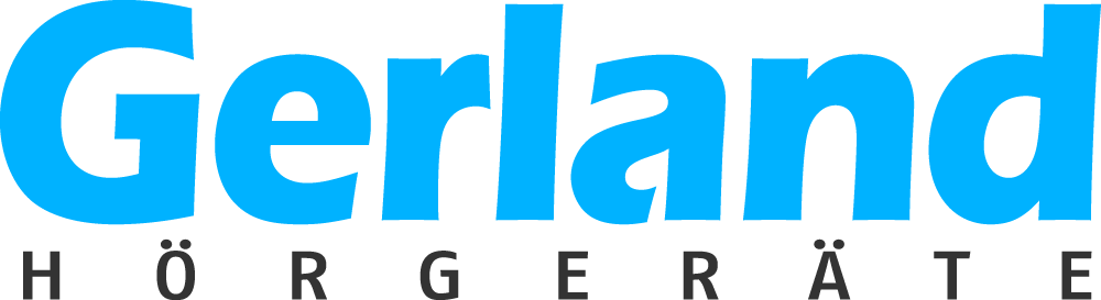 Firmenlogo in Blocksetzung: Erste Zeile: "Gerland" in hellblau, zweite Zeile: "Hörgeräte" in schwarz